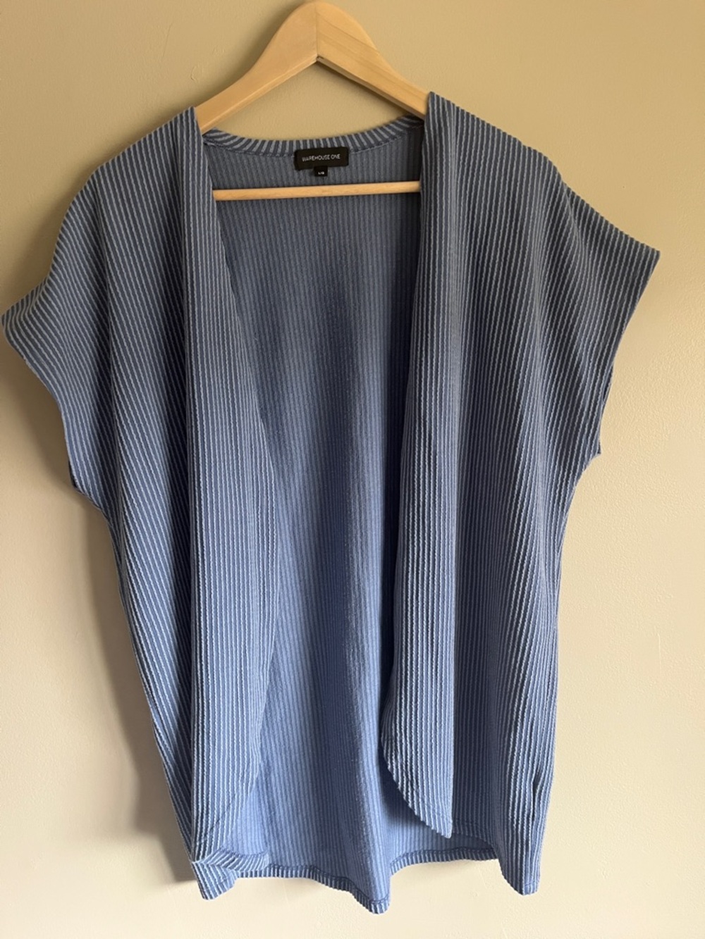 LAUNCHING PIECE Soft Blue Ribbed Sleeveless Open-Front Cardigan